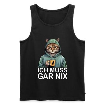 Je n’ai rien à faire de drôle chat - Débardeur bio Premium Homme - noir - Devant - AI Model Male 178 light (178cm)