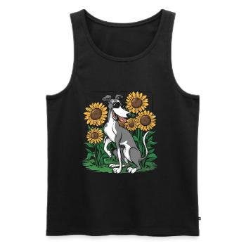Lévrier et tournesols - Débardeur bio Premium Homme - noir - Devant - AI Model Male 178 light (178cm)