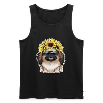 Summery sunflower motif with sweet Pekingese. - Men's Premium Organic Tank Top - black - Front - AI Model Male 178 light (178cm)