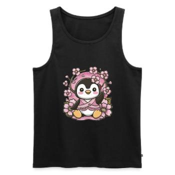 Dessin animé Kawaii Pingouin aux cerises - Débardeur bio Premium Homme - noir - Devant - Michal (187cm)