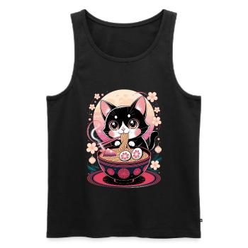 Kawaii Cat Ramen Noodles Anime Cat - Men's Premium Organic Tank Top - black - Front - AI Model Male 178 light (178cm)