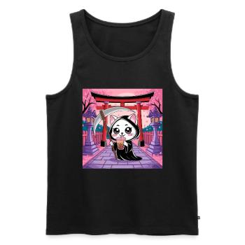 Grim Reaper Anime Cat Cherry Blossom - Men's Premium Organic Tank Top - black - Front - Michal (187cm)