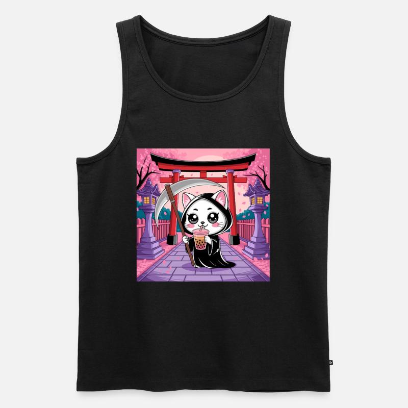 Sensenmann Anime Katze Kirschblüte - Männer Premium Bio Tank Top - Schwarz