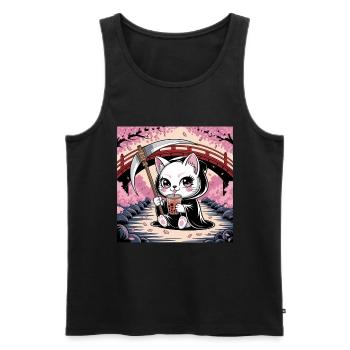 Grim Reaper Anime Cat Cherry Blossom - Men's Premium Organic Tank Top - black - Front - Michal (187cm)