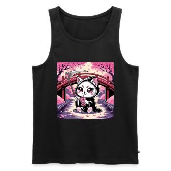 Grim Reaper Anime Cat Cherry Blossom - Men's Premium Organic Tank Top - black - Front - Michal (187cm)