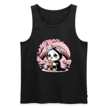 Grim Reaper Anime Cat Cherry Blossom - Men's Premium Organic Tank Top - black - Front - Michal (187cm)