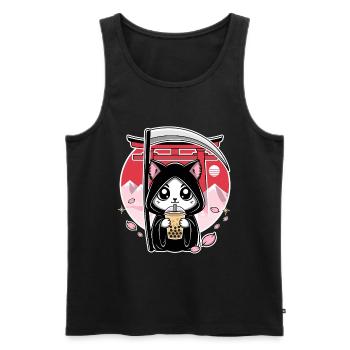 Grim Reaper Anime Cat Cherry Blossom - Men's Premium Organic Tank Top - black - Front - Michal (187cm)