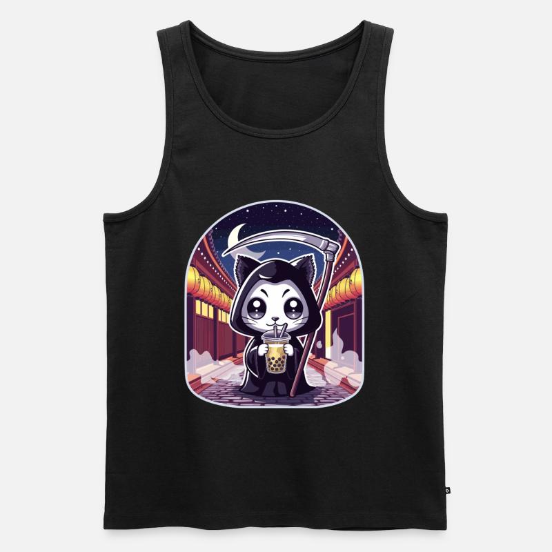 Sensenmann Anime Katze Kirschblüte - Männer Premium Bio Tank Top - Schwarz