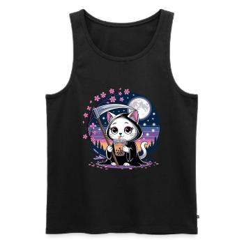 Grim Reaper Anime Cat Cherry Blossom - Men's Premium Organic Tank Top - black - Front - Michal (187cm)