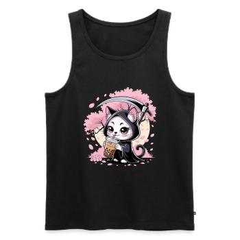 Grim Reaper Anime Cat Cherry Blossom - Men's Premium Organic Tank Top - black - Front - Michal (187cm)