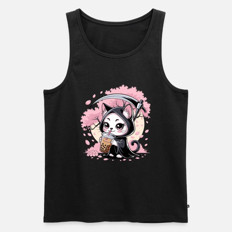 Sensenmann Anime Katze Kirschblüte - Männer Premium Bio Tank Top - Schwarz