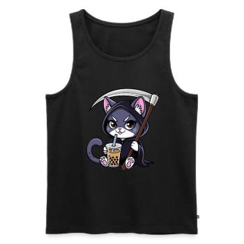 Grim Reaper Anime Cat Cherry Blossom - Men's Premium Organic Tank Top - black - Front - Michal (187cm)