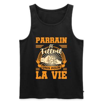 Demande parrain et filleul unis pour la vie humour - Débardeur bio Premium Homme - noir - Devant - Michal (187cm)