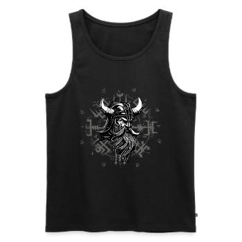 Vegvísir mit Wikingerkopf - Männer Premium Bio Tank Top - Schwarz - Vorne - AI Model Male 178 light (178cm)