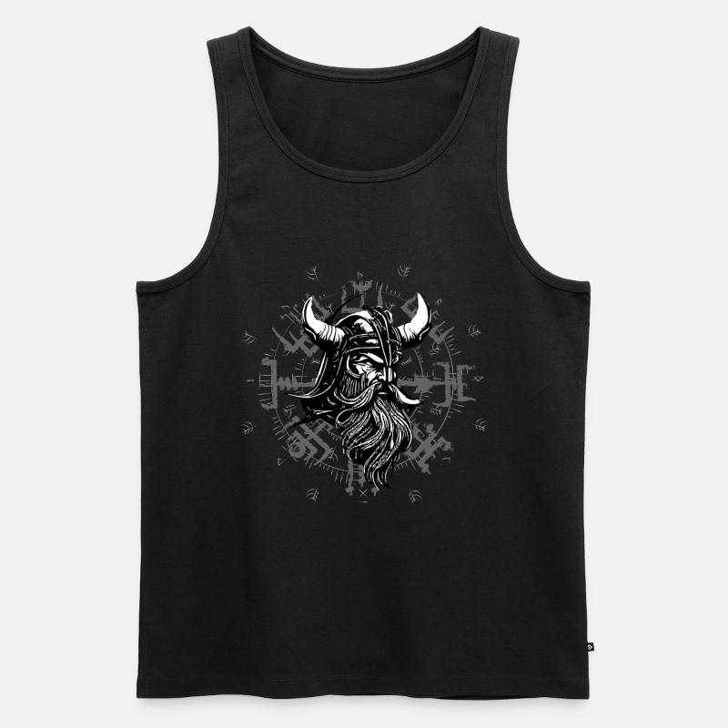 Vegvísir mit Wikingerkopf - Männer Premium Bio Tank Top - Schwarz