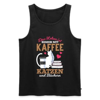 Katze Bücher Kaffee Kaffeetrinker - Männer Premium Bio Tank Top - Schwarz - Vorne - Michal (187cm)