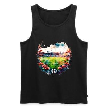 Stade de football vide avec des fleurs Fussball Stadion - Débardeur bio Premium Homme - noir - Devant - AI Model Male 178 light (178cm)