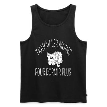 Travailler moins dormir humour jeu de mots cadeau - Débardeur bio Premium Homme - noir - Devant - Michal (187cm)