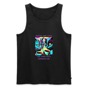 Coffee & Cats - The purr-fect combination - Men's Premium Organic Tank Top - black - Front - Michal (187cm)