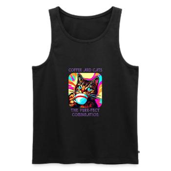 Crazy Catfeine: Coffee and cats in harmony! - Men's Premium Organic Tank Top - black - Front - AI Model Male 178 light (178cm)