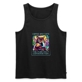 Coffee & cats: a heavenly mix! - Men's Premium Organic Tank Top - black - Front - AI Model Male 178 light (178cm)