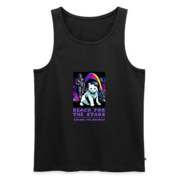 Cosmic Cat Power - Discover the Stars - Men's Premium Organic Tank Top - black - Front - AI Model Male 178 light (178cm)