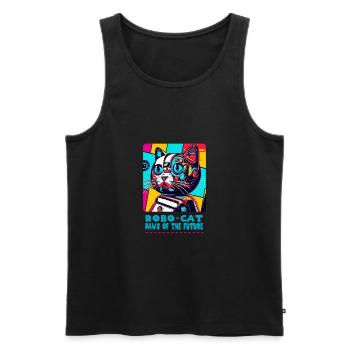 Der futuristische Katzenprint von Robot Cat - Männer Premium Bio Tank Top - Schwarz - Vorne - AI Model Male 178 light (178cm)