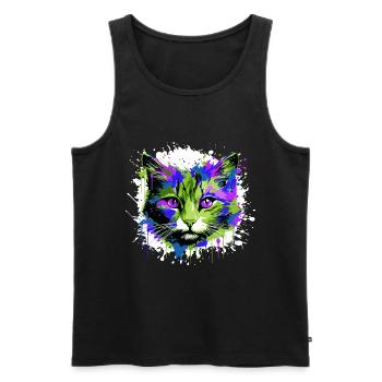 Katze Kopf Porträt Bunt - Männer Premium Bio Tank Top - Schwarz - Vorne - Michal (187cm)