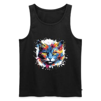 Tête de chat Pop Art - Débardeur bio Premium Homme - noir - Devant - Michal (187cm)
