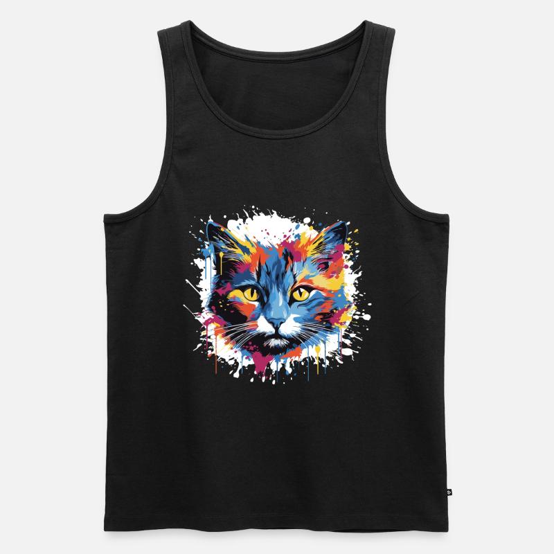 Katze Pop Art Kopf - Männer Premium Bio Tank Top - Schwarz