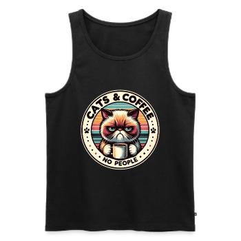 Katze und Kaffee keine Menschen - Männer Premium Bio Tank Top - Schwarz - Vorne - AI Model Male 178 light (178cm)