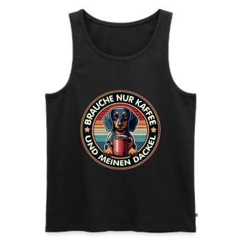 Brauche nur Kaffee und meinen Dackel - Männer Premium Bio Tank Top - Schwarz - Vorne - Michal (187cm)