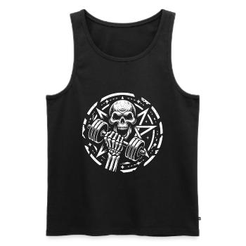 Entraînement de musculation avec haltère crâne et pentagramme - Débardeur bio Premium Homme - noir - Devant - Michal (187cm)
