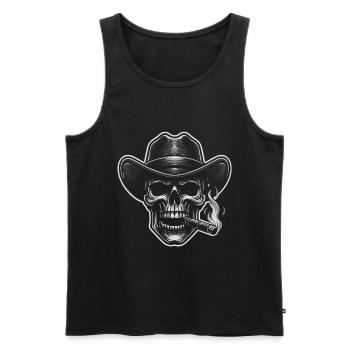 Crâne cool avec cigare et chapeau de cow-boy Stetson - Débardeur bio Premium Homme - noir - Devant - AI Model Male 178 light (178cm)