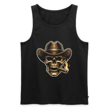 Crâne cool avec cigare et chapeau de cow-boy Stetson - Débardeur bio Premium Homme - noir - Devant - AI Model Male 178 light (178cm)
