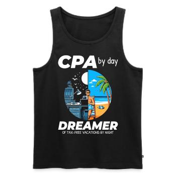 CPA Daydreams : Concilier travail et bonheur à Split - Débardeur bio Premium Homme - noir - Devant - AI Model Male 178 light (178cm)