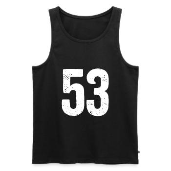 53 Numéros Blanc - Débardeur bio Premium Homme - noir - Devant - AI Model Male 178 light (178cm)