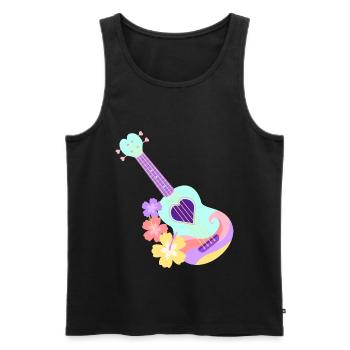 Ukulélé cœur pastel menthe avec fleurs d'Hibiscus - Débardeur bio Premium Homme - noir - Devant - Michal (187cm)