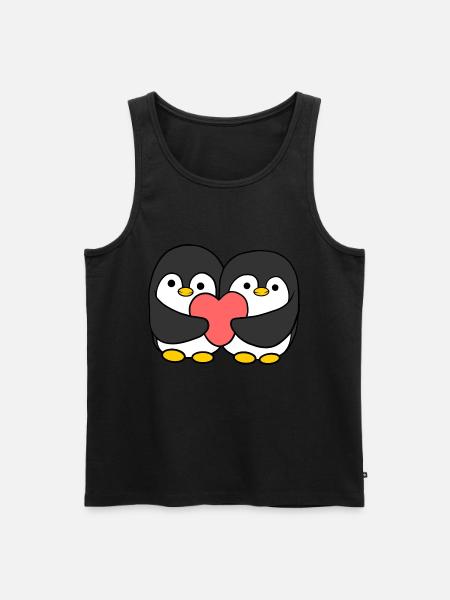 Pareja de pingüinos de dibujos animados sosteniendo un corazón - Camiseta de tirantes ecológica prémium para hombre - negro