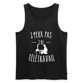 je peux pas j'ai télétravail - Débardeur bio Premium Homme - noir - Devant - Michal (187cm)
