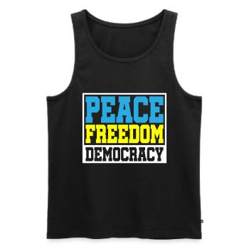 Color changeable | Peace Freedom Democracy - Men's Premium Organic Tank Top - black - Front - AI Model Male 178 light (178cm)