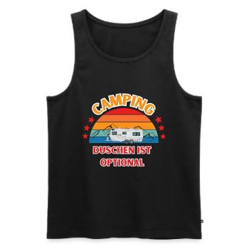 Drôle de slogan de camping. La douche est facultative - Débardeur bio Premium Homme - noir - Devant - AI Model Male 178 light (178cm)