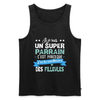 Parrain Filleul Cadeau Baptême Fille Famille - Débardeur bio Premium Homme - noir - Devant - Michal (187cm)