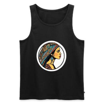 Autocollant Hippie Girl - Débardeur bio Premium Homme - noir - Devant - AI Model Male 178 light (178cm)