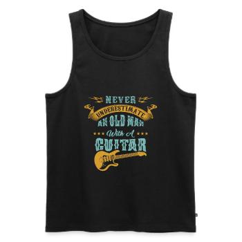 Funny old man with guitar. Gift music - Men's Premium Organic Tank Top - black - Front - Michal (187cm)