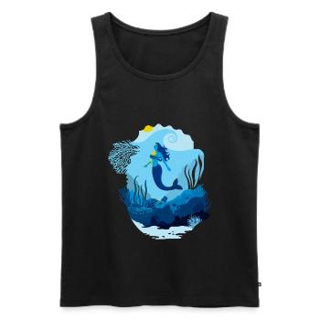 Mermaid seascape illuminated by turtle sun - Men's Premium Organic Tank Top - black - Front - AI Model Male 178 light (178cm)