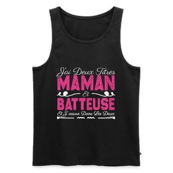 J'ai deux titres maman et Batteuse. Cadeau Maman - Débardeur bio Premium Homme - noir - Devant - Michal (187cm)