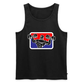Bodybuilder Gym Muskeln Logo | Farben änderbar - Männer Premium Bio Tank Top - Schwarz - Vorne - Michal (187cm)