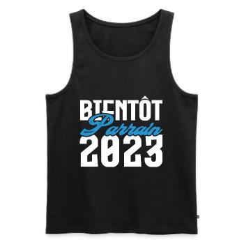 Cadeau Annonce grossesse bientôt Parrain 2023. - Débardeur bio Premium Homme - noir - Devant - Michal (187cm)