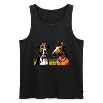 Geselliges Hund & Pferd Duo - Männer Premium Bio Tank Top - Schwarz - Vorne - AI Model Male 178 light (178cm)